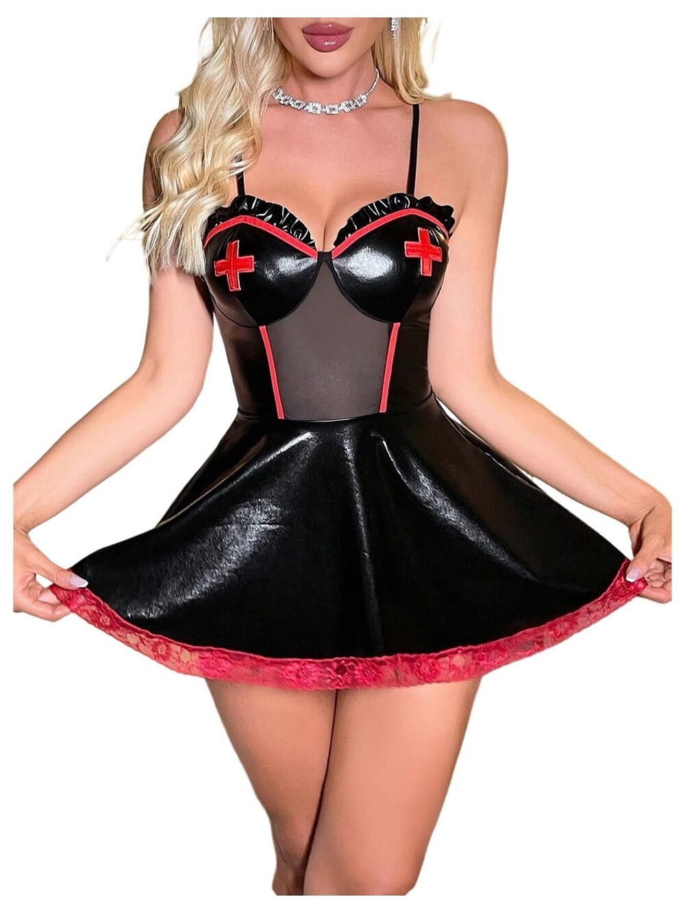 8172 Nurse Outfits Cosplay Lingerie Costumes Faux Leather Nurse Dress